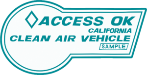 Clean air vehicle decal issued by the California department of motor vehicles. 